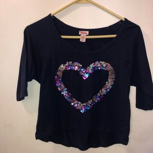 Girls Navy Blue Sequin Heart Top